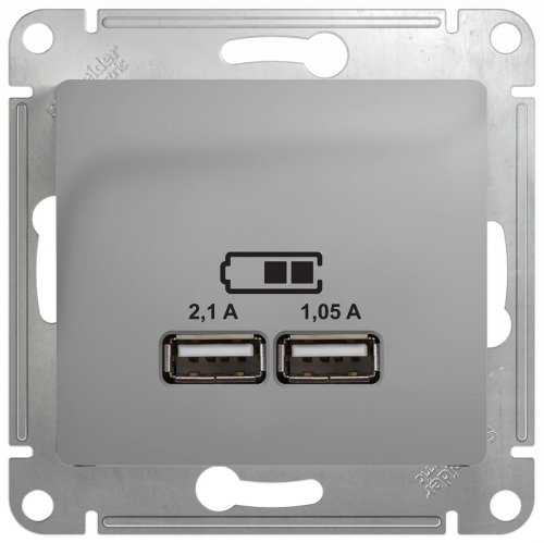Розетка USB тип A+A без рамки Systeme Electric Glossa 2-м. 2100мА алюминий фото Розетка USB тип A+A без рамки Systeme Electric Glossa 2-м. 2100мА алюминий картинка